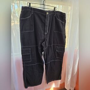 SO Black Cargo Pants with White Contrast Stitching